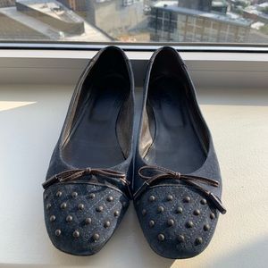 Tods Navy Blue Suede Studded Ballet Flats